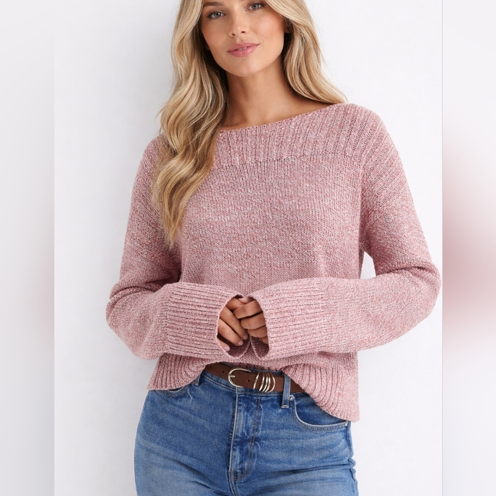 LOFT Women's Pink Knit Crew Neck Sweater